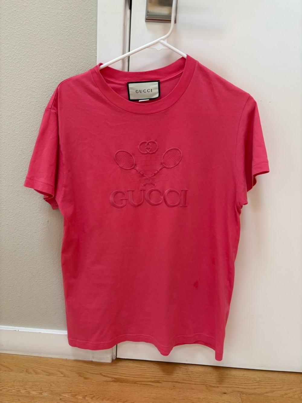 Gucci Hot Pink Embroidered Logo Tennis Tee